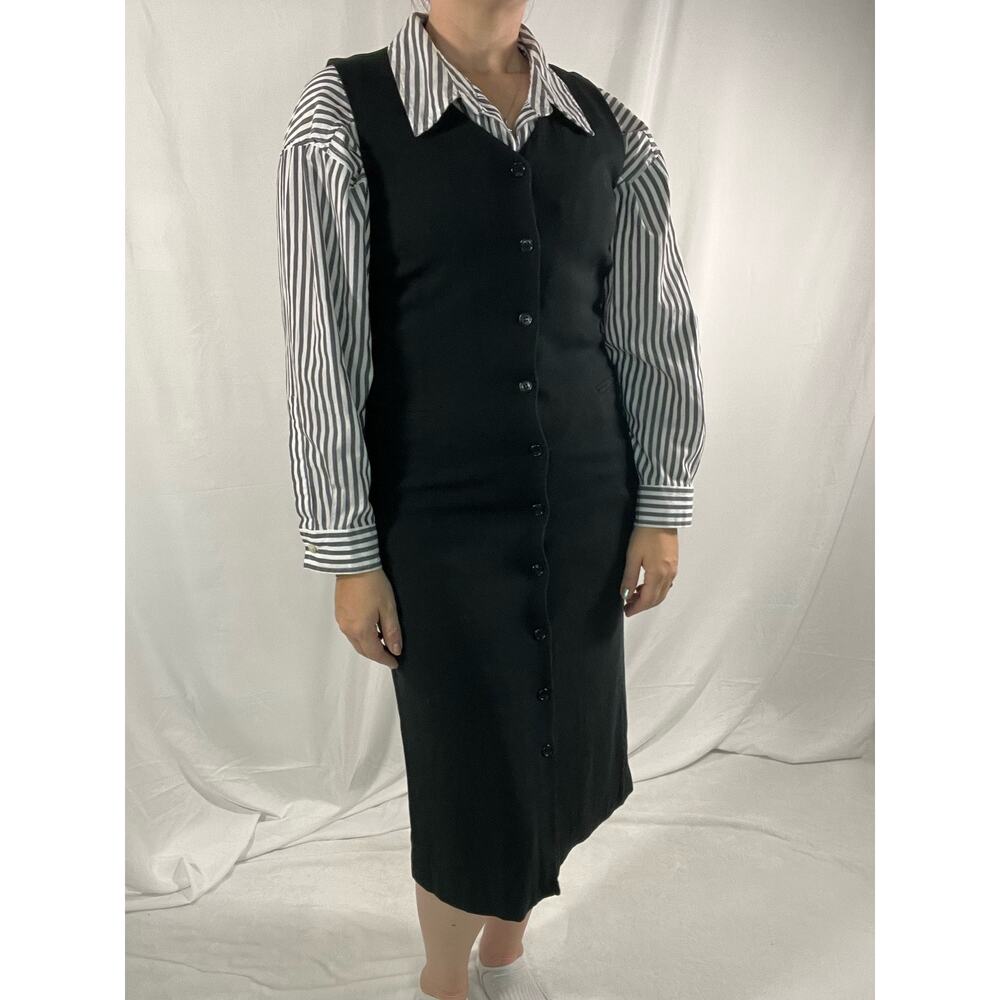 Vintage 90s Talbots Black Button Front Midi Dress